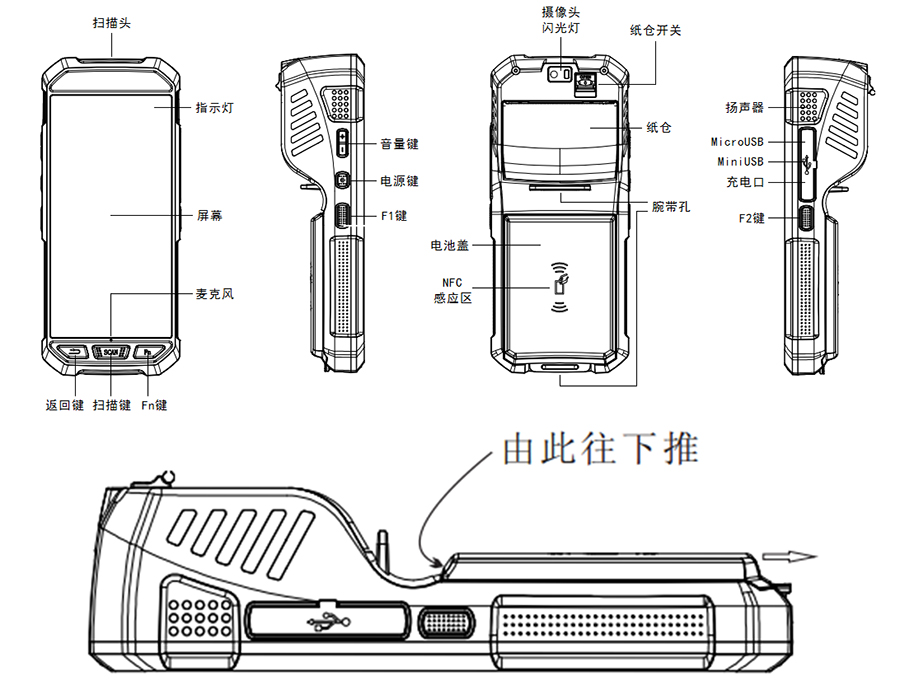  物聯(lián)工業(yè)智能便攜式手持一體機多功能PDA終端NFC不干膠標(biāo)簽4G藍牙WIFI條碼支持定制